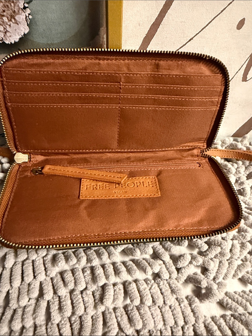 Free People Tan Leather Zip Wallet wristlet - Picture 4 of 5
